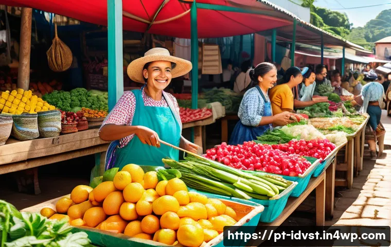 임팩트 투자와 사회적 기업의 성장 - A vibrant community cooperative scene in Brazil, showing diverse local people collaborating in an op...